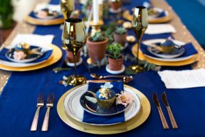 Navy and gold table at Yorkshire Wedding Venue