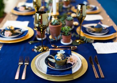 Navy and gold table at Yorkshire Wedding Venue