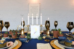 Navy and Gold Table at River Mills Ballroom Yorkshire WEdding Venue