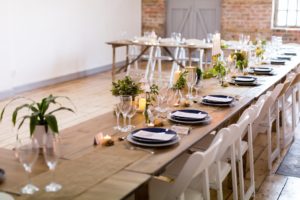 Yorkshire Wedding Venue River Mills Ballroom banquet style tables in Studio 2